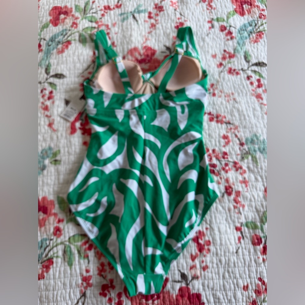 Shade shore one piece bathing suit in white and green with gold tone design - Picture 9 of 10